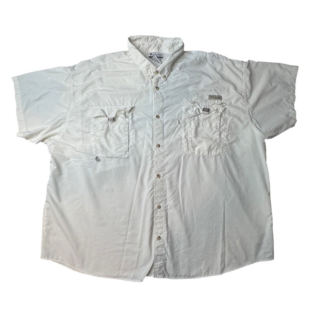 Columbia Fishing Shirt Men 4X White PFG Bahama II Short Sleeve Omni-Shade FS7047